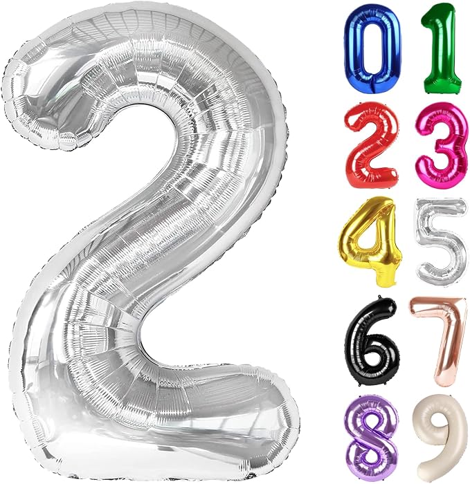 2 Balloon - Silver Birthday Number Balloons, 40 Inch Decorations Men Women | by ALPHADELTAPI