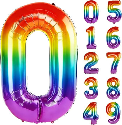 40 Inch Number 0 Balloons for Birthday Party Decorations, 0-100 Rainbow Large by FOBELEC