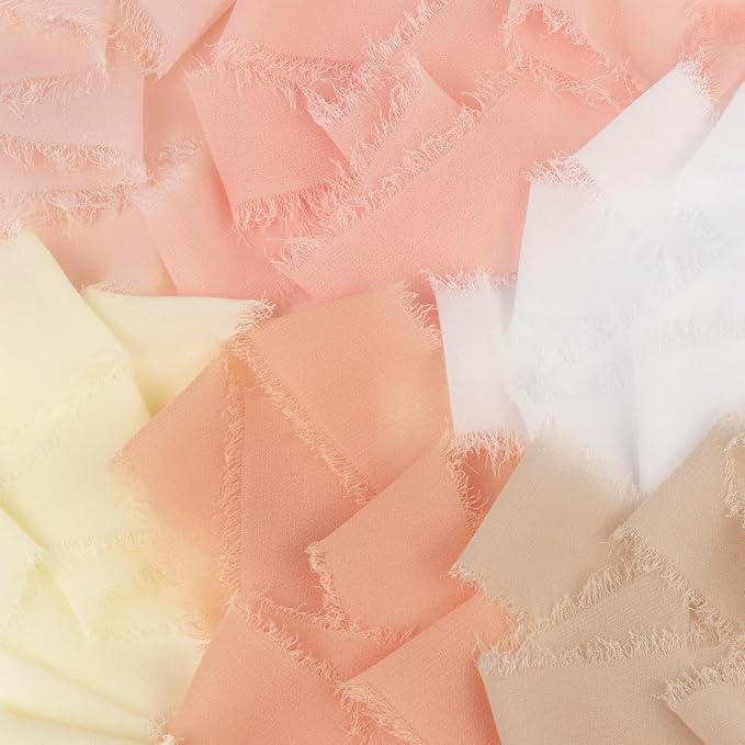 Handmade Fringe Chiffon Silk Ribbon 1.5 Inch x 3Yd Peach/Blush/Pink Soft - Image 3
