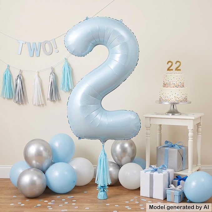 Light Blue Number 2 Balloon for Birthday Anniversary Decor 40 Inch Foil | 40" - Image 3