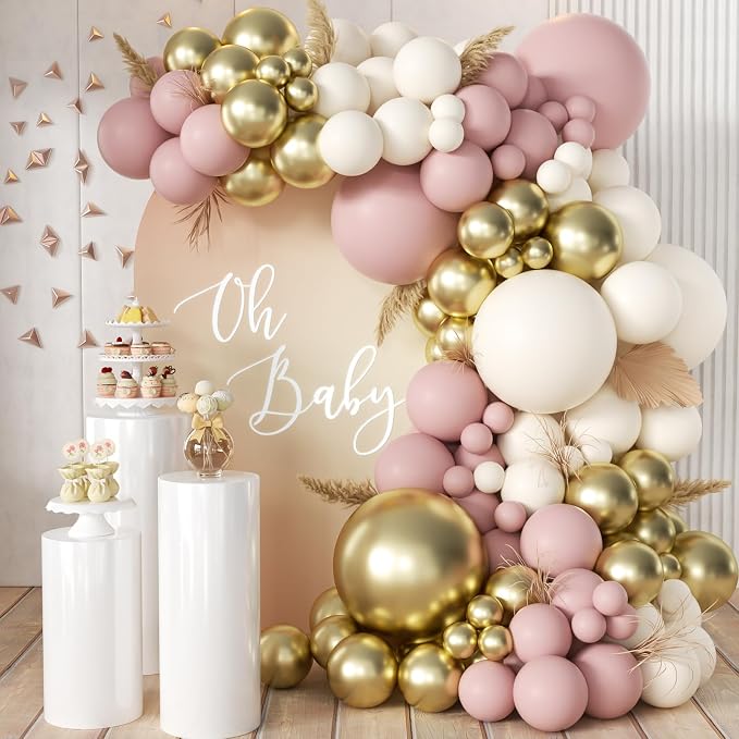 MEBAY Pink White Gold Balloons Arch Kit by MEBAY