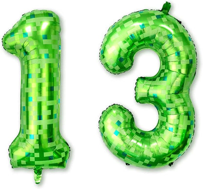 40 Inch Lime Green Pixel Number 13 Balloon, Official Teen Gamer Party Decor | by Unknown