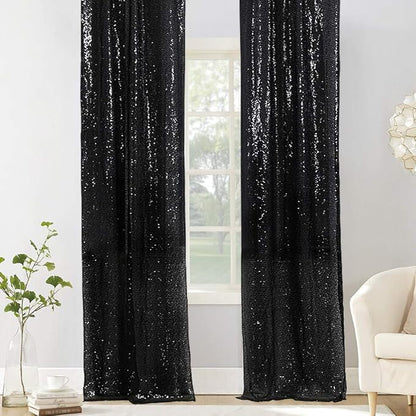 PartyDelight Black Sequin Backdrop Curtains 2x8ft 2 Panels | Sparkly 3mm sequins - Image 5
