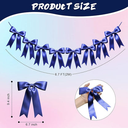 2 Strings of 16PCS Navy Blue Bow Garlands Banner Decoration, Pre-Strung Satin - Image 2