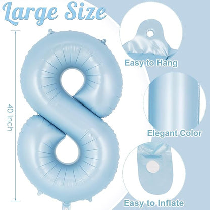 Light Blue Number 8 Balloon, 40 Inch Big Large Foil Number Balloons, Giant - Image 3