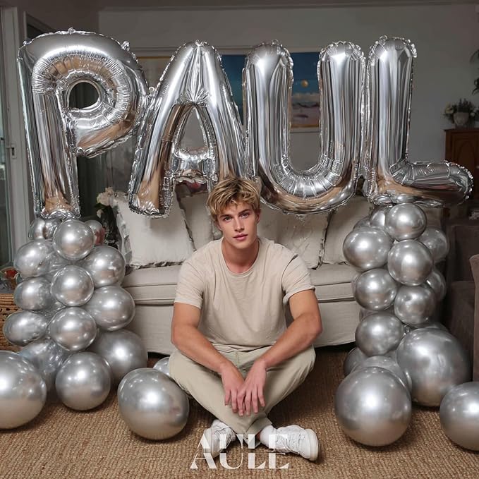 AULE 40 Inch Silver L Balloon Letter Foil A-Z Birthday Big Alphabet | Birthday - Image 4