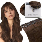 RUNATURE Real Hair Extension Clip in Human Hair, Clip in Hair Extensions Real Human Hair Short, Brown Hair Extensions Clip ins, Natural Looking, 12 Inch 50g 3pcs #4 Medium Brown