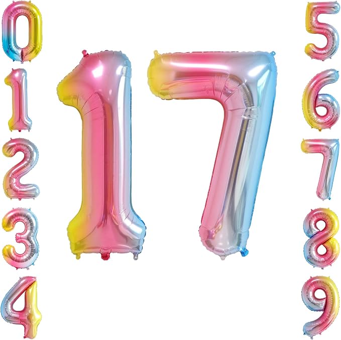40 Inch Rainbow Foil Number 17 Balloon by TNCDJKPA