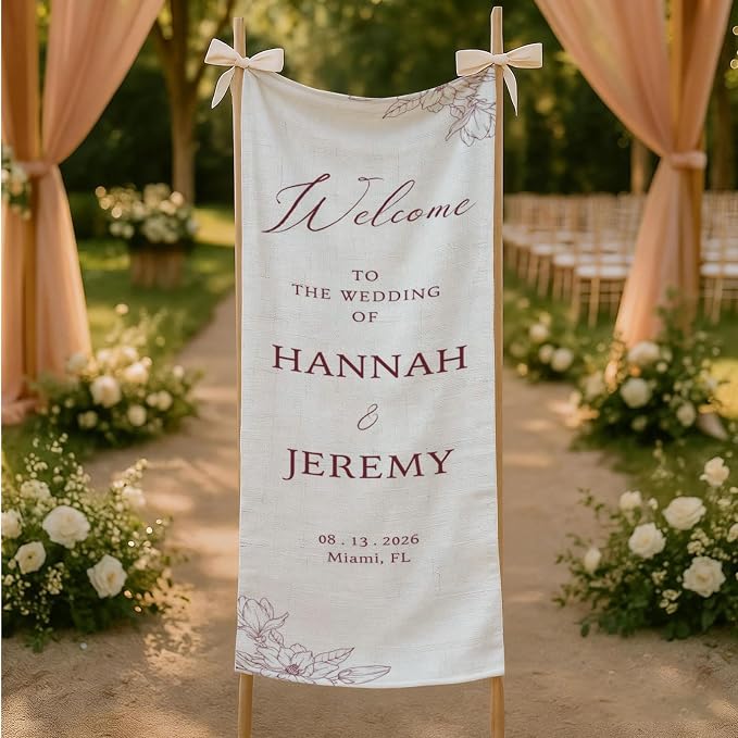 Mapileng Elegant Wedding Linen Wall Tapestry Welcome Banner, Personalized - Image 4