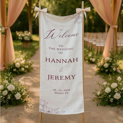 Mapileng Elegant Wedding Linen Wall Tapestry Welcome Banner, Personalized - Image 4