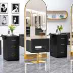 OmySalon Salon Stations for Hair Stylist, Double-Sided Barber Station with 6 Drawers & 2 Dryer Holders, Modern Hair Styling Cabinet for Beauty Salon Barbershop, Black