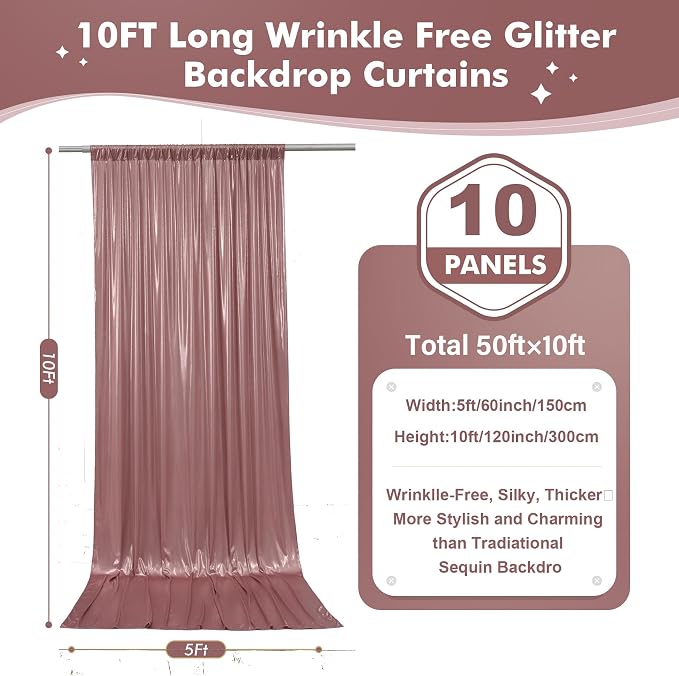 50x10ft Shimmer Rose Gold Sequin Backdrop Curtain - Image 7