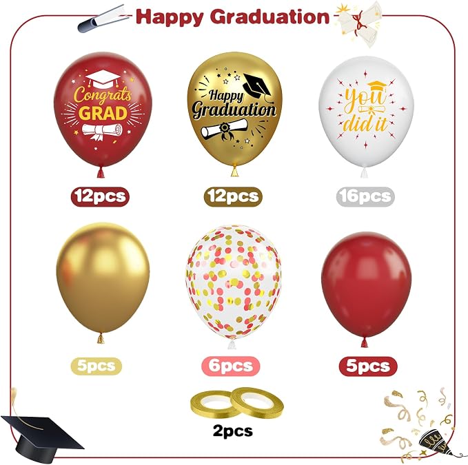 Graduation Balloons, Metallic Gold Confetti Latex Balloons, College High School - Image 2