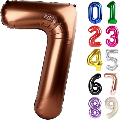 7 Balloon - Brown Birthday Number Balloons, 40 Inch Decorations Men Women | by ALPHADELTAPI