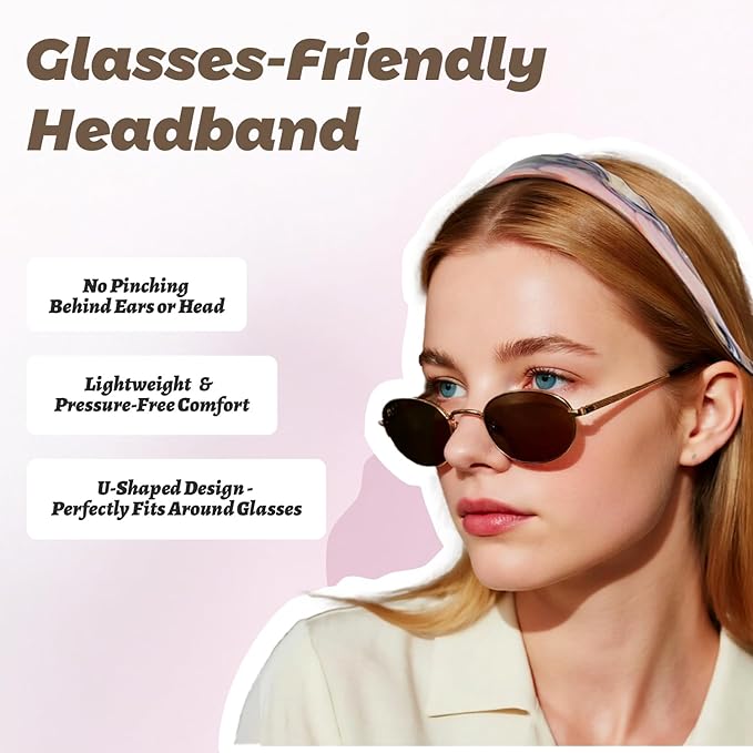 Acetate Hairbands for Women - Non-Slip Thin Headbands with Teeth, Eyewear-Friendly Design, 90s Retro Hair Accessories, No Pressure & No Headache Sunglasses Headband（Black & Pink）