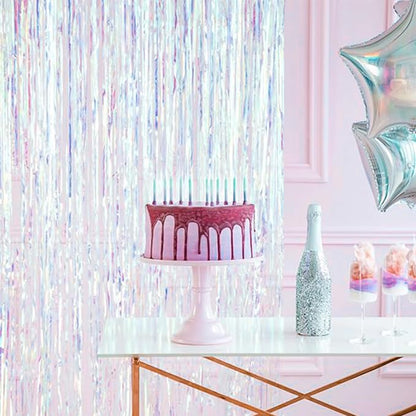 PartyWoo Iridescent Foil Fringe Clear Tinsel Streamers 8.2FT 3pcs | Iridescent - Image 3