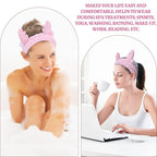 Jowmoy Cute Pink antlers Headband Frog Eye Elastic to Wash Face for Women Makeup Shower Spa.