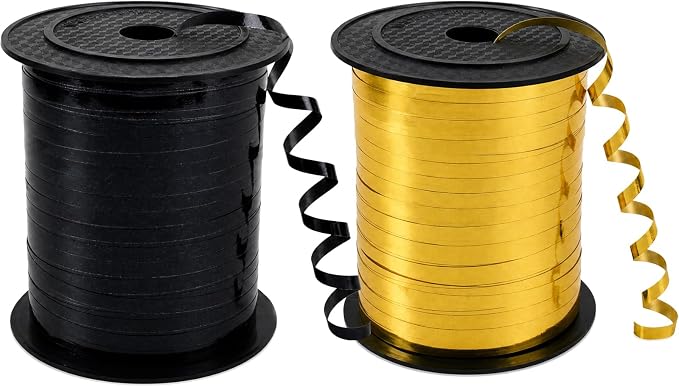 TONIFUL 500 Yards Shiny Gold and Black Curling Ribbon Balloon String | Balloon by TONIFUL