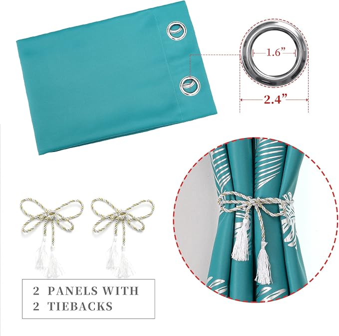 Teal Blackout Curtains for Living Room 90 Inch Length 2 Panels Set, Energy - Image 4