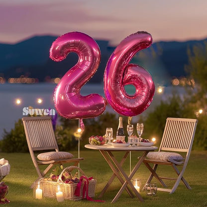 SUWEN 40 Inch Hot Pink Large 26 Balloon Numbers Big Foil Helium 0-9 | Jumbo - Image 3