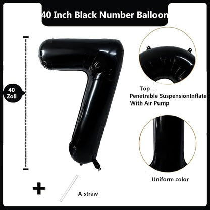 40 inch Black 7 Number Balloon Giant Foil Helium Balloons Black Large Digital - Image 2