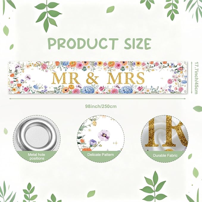 Mr And Mrs Wedding Decor Banner Decorations Party Hanging Sign | Reusable - Image 2