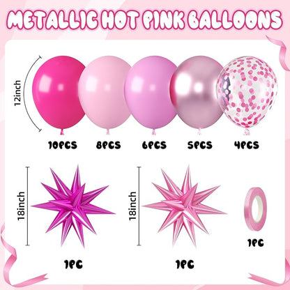 Biapian Pink Balloons Set, Hot Pink Party Balloons, 12 Inch Pink Confetti - Image 2