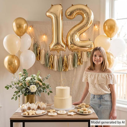 White Gold Number 12 Balloon 40 Inch, Champagne Foil Dozen Decoration | Giant - Image 2