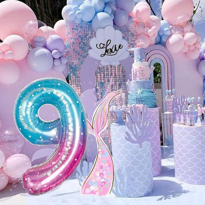 Mermaid Starry Number 9 Balloons, 40 Inch Large Purple Blue Pink Foil Number - Image 6