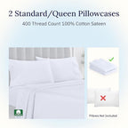 California Design Den Standard Queen Size Pillowcase Set - 400 Thread Count, 100% Cotton Sateen, Set of 2 Pillow Covers, Soft and Breathable - Bright White
