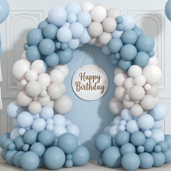 Dusty Blue Sand White Balloon Garland Arch Kit | Light Blue White Balloons - Image 4