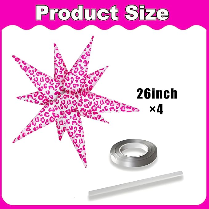 4psc Pink Leopard Balloons Cheetah Balloons Explosion Star - Image 2