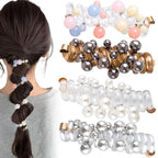 4PCS Bead Spiral Hair Ties, No Crease Pearl Bead Phone Cord Ponytail Holders for Women, Elastic Rubber Hair Coils, Vintage Hair Bands Accessories for Party, Daily Use - 4 Colors