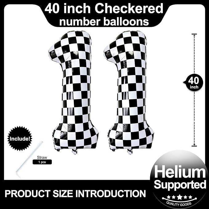 LHOAVWE Number 11 Checkered Balloons 40 Inch Giant Race Car Checkered 11 Number - Image 2