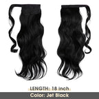 CJL HAIR 18" Long Ponytail Hair Extension Wrap Around Pony Tail Clip in Curly Wavy Synthetic Fake Hairpiece for Women Jet Black