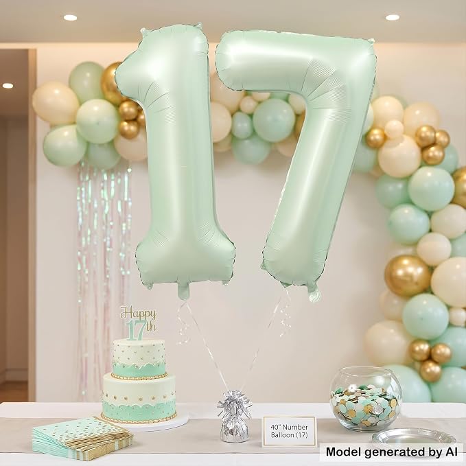 40 Inch Olive Green Number 17 Balloon - Image 5