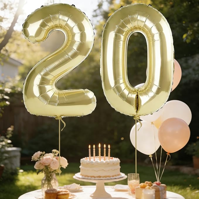 40 Inch Number 20 Balloons for 20th Birthday Party Decorations, 0-100 Champagne - Image 3