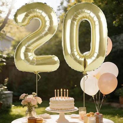 40 Inch Number 20 Balloons for 20th Birthday Party Decorations, 0-100 Champagne - Image 3