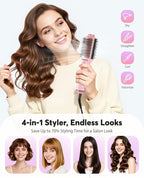 Dual Voltage Travel Blow Dryer Brush, Mini Hair Dryer Brush with Auto 100–240V, EU/UK Plug Ready, 4-in-1 Compact Hot Air Brush Lightweight, Ionic for Smooth & Voluminous Hair Anywhere