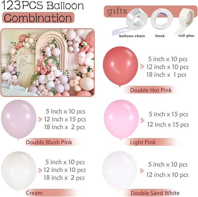 Dusty Pink Balloon Garland Double Stuffed Dusty Rose Pink mauve Pink Sand White - Image 2