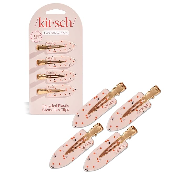 Kitsch Creaseless Hair Clips for Women - No Crease, No Bend Hair Clips for Styling, Bangs, Makeup Application, Face Wash - Recycled Acrylic - Cherry Print | Ideal Gifts for Women, 4pcs