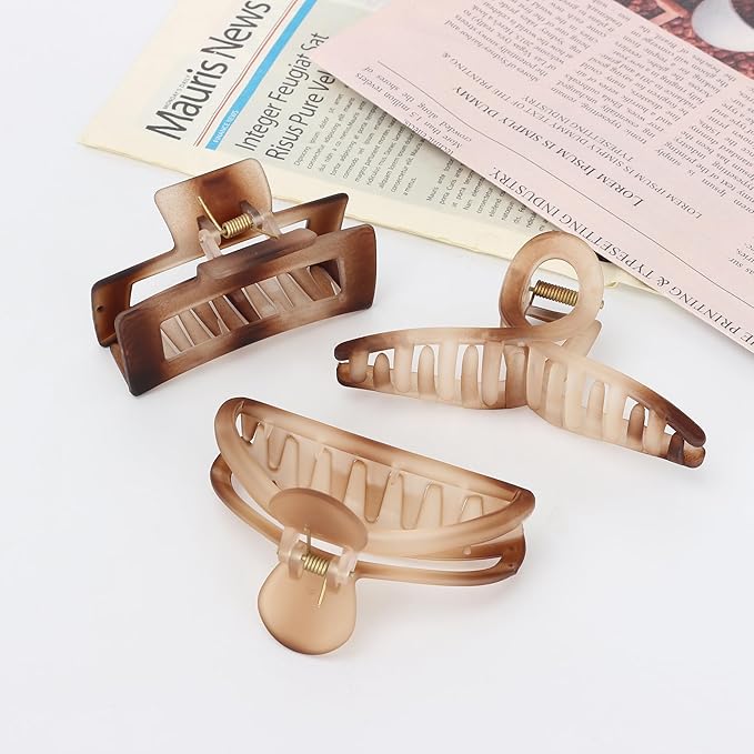 5 Pcs Big Hair Claw Clips Matte Claw Clips for Women Gradient Amber Brown Strong Hold Non-Slip Large Hair Clips for Long Thick/Thin Hair with Multi-Styles Hair Accessories