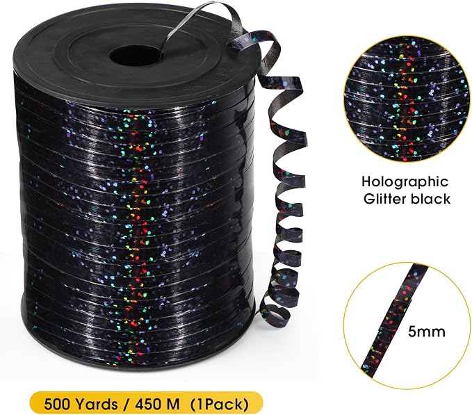 Black Curling Ribbon, 500 Yard, Shiny Metallic, Laser Thin, Celebratory - Image 5