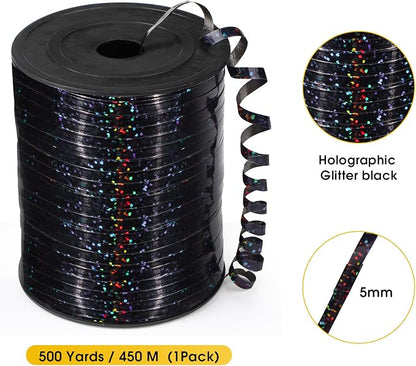 Black Curling Ribbon, 500 Yard, Shiny Metallic, Laser Thin, Celebratory - Image 5