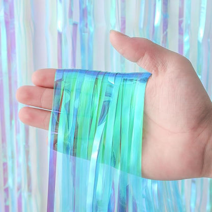 Voircoloria Iridescent Foil Fringe Backdrop Curtains, 3 Pack | Tinsel Streamers - Image 2
