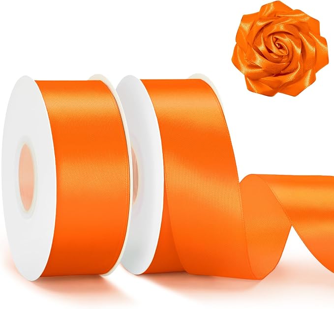 KINGLAKE Orange Satin Ribbon – 1-1/2 Inch x 2 Rolls Orange Ribbon by KINGLAKE