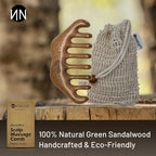 Natnique Wooden Scalp Massager – Handmade Natural Sandalwood Wide Tooth Hair & Beard Comb with Storage Bag – Anti-Static Grooming Tool for Scalp Massage, Detangling, and Daily Care