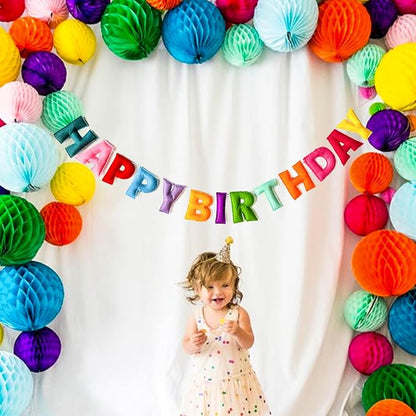Pre-Strung Reusable 3D Happy Birthday Banner, Rainbow Birthday Decorations | - Image 3