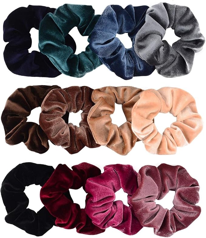 Whaline 12 Pack Hair Scrunchies Premium Velvet Scrunchy Elastic Hair Bands for Girls, Women Hair Accessories (12 Colors)