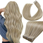 LaaVoo Tape in Human Hair Extensions Dark Ash Blonde Highlighted with Light Blonde Invisible Tape in Hair Extensions Human Hair 40pcs 100g 20 Inch